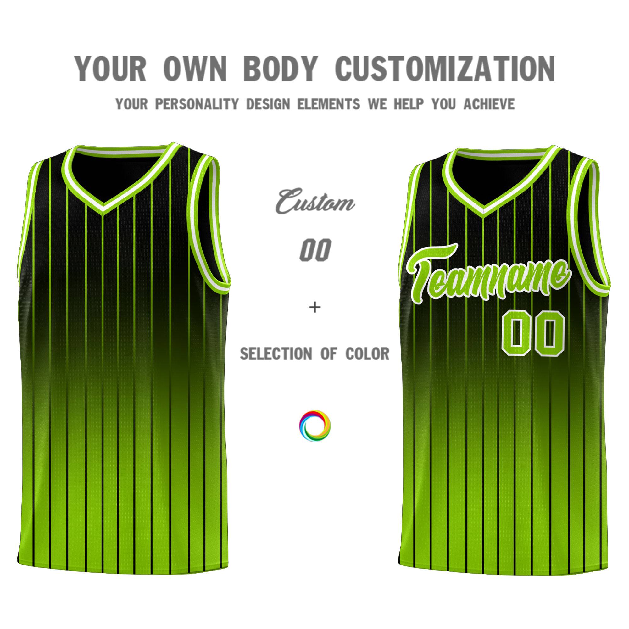 Custom Black Neon Green Gradient Fashion Sets Sports Stripe Uniform Basketball Jersey