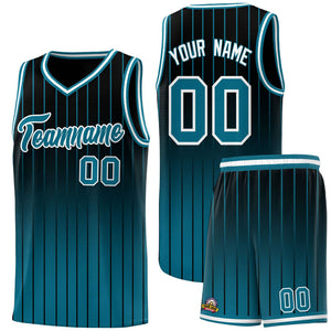 Custom Black Aqua Gradient Fashion Sets Sports Stripe Uniform Basketball Jersey