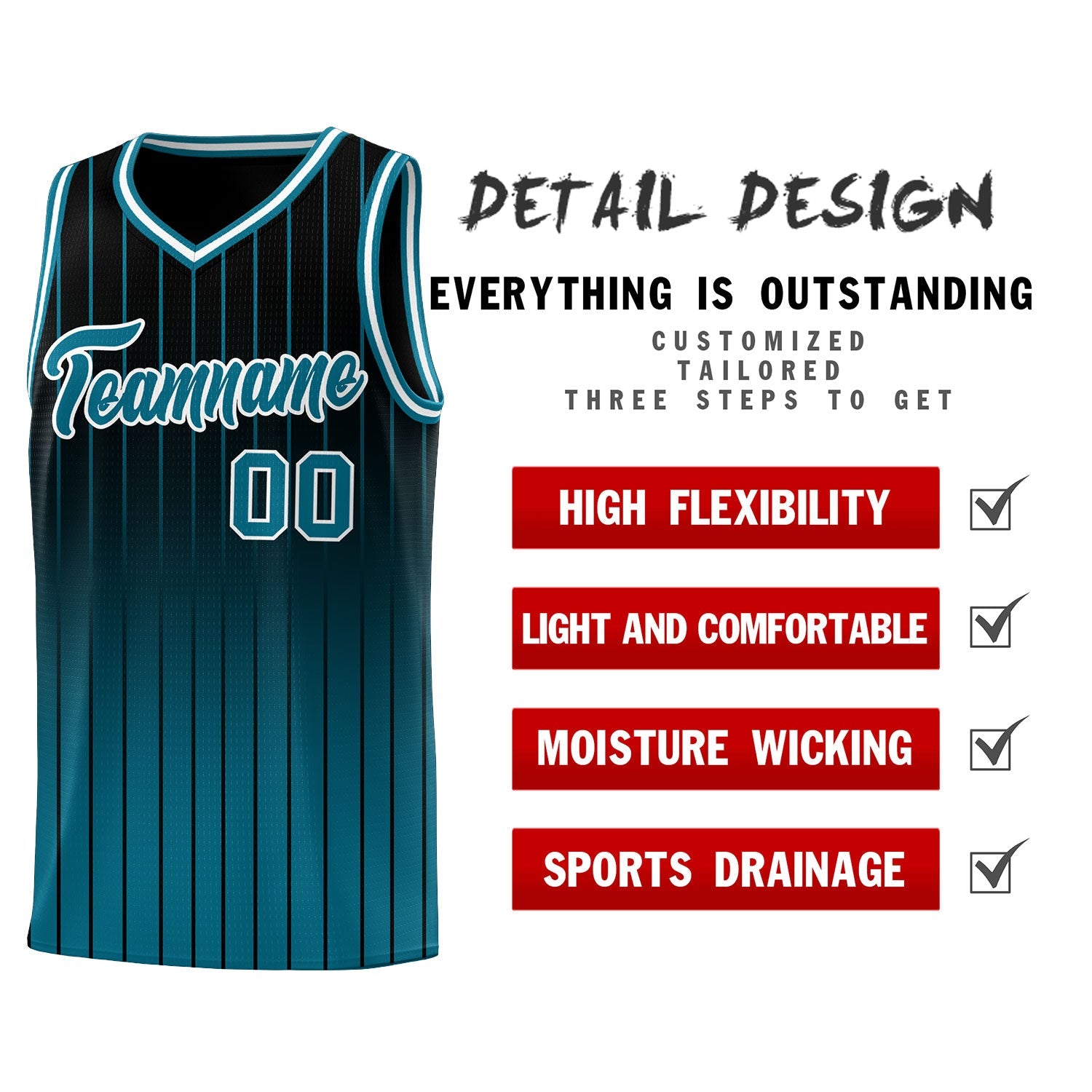 Custom Black Aqua Gradient Fashion Sets Sports Stripe Uniform Basketball Jersey