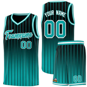 Custom Black Aqua Gradient Fashion Sets Sports Stripe Uniform Basketball Jersey