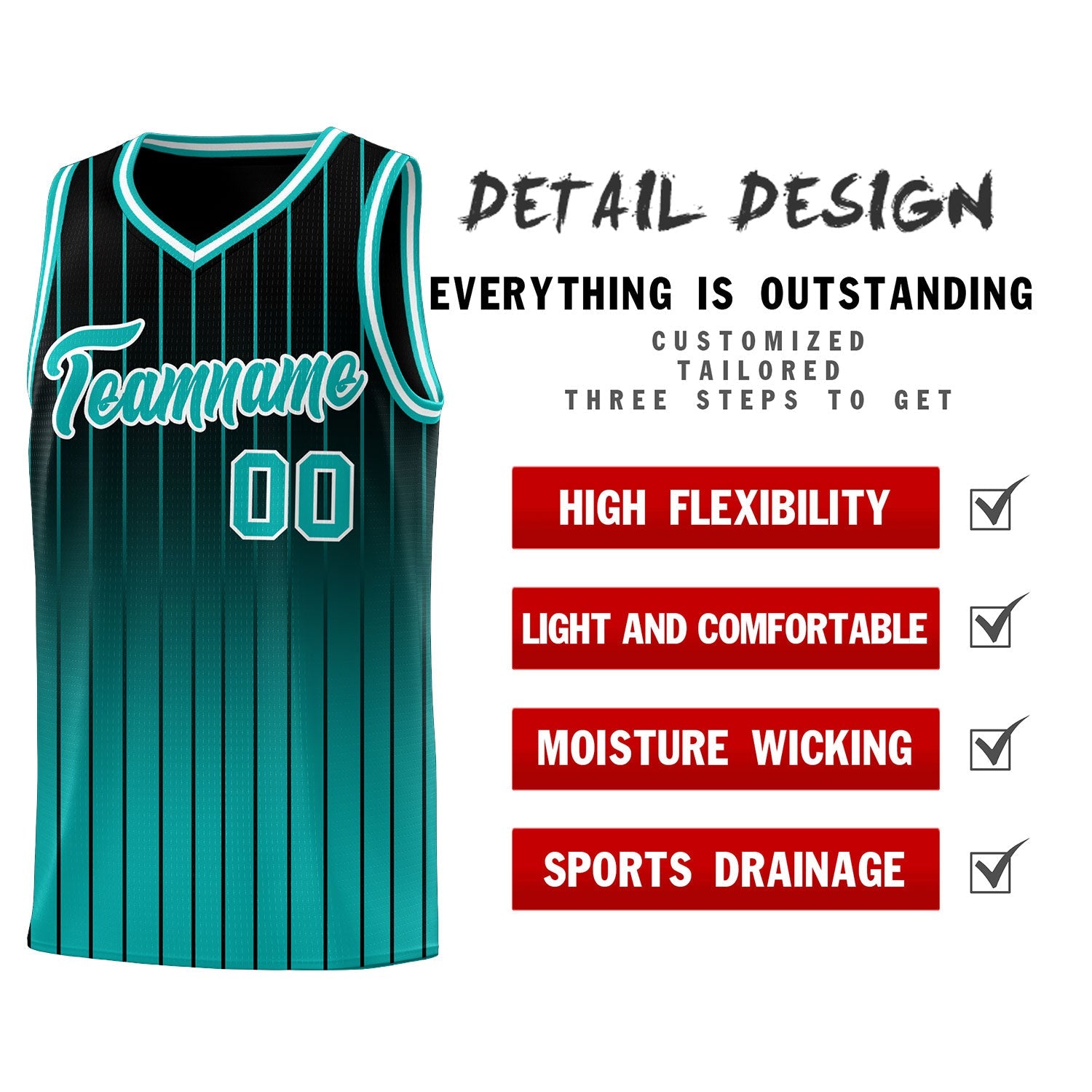 Custom Black Aqua Gradient Fashion Sets Sports Stripe Uniform Basketball Jersey