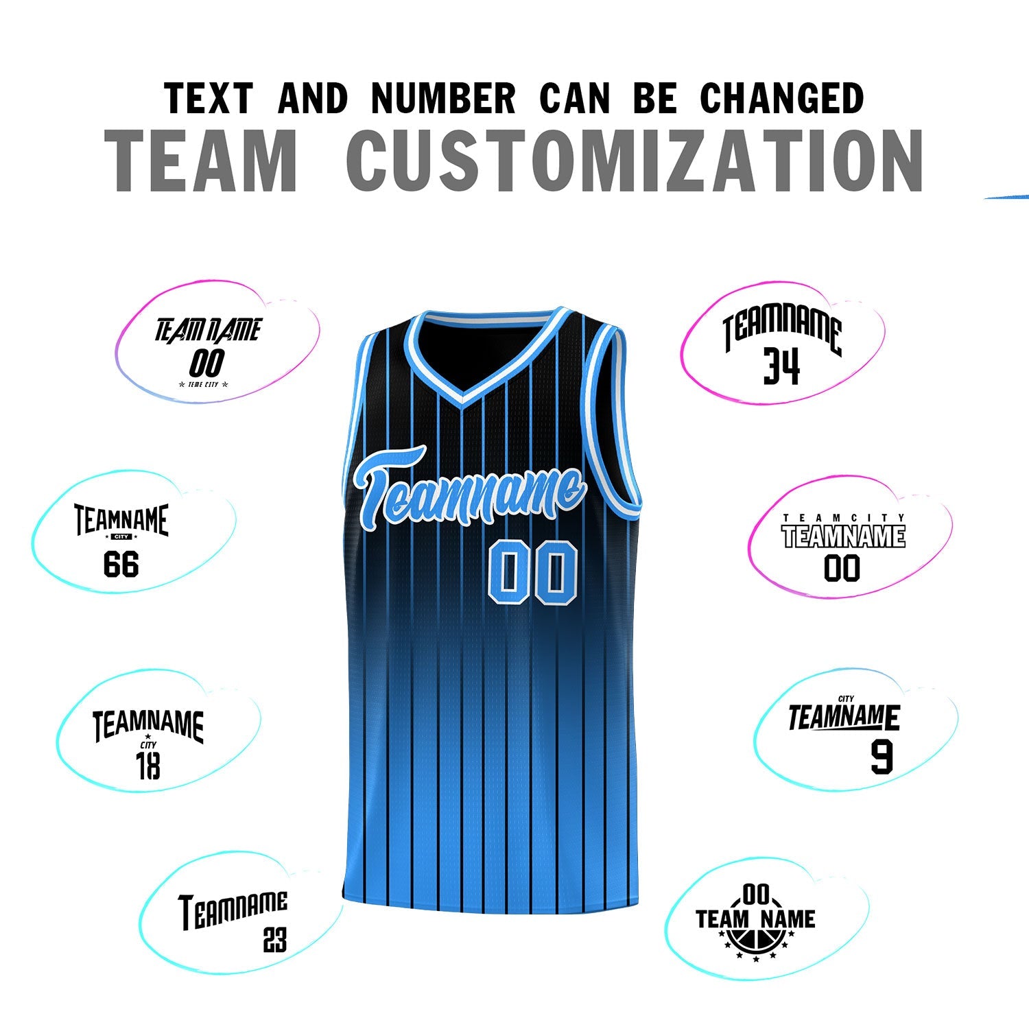 Custom Black Powder Blue Gradient Fashion Sets Sports Stripe Uniform Basketball Jersey