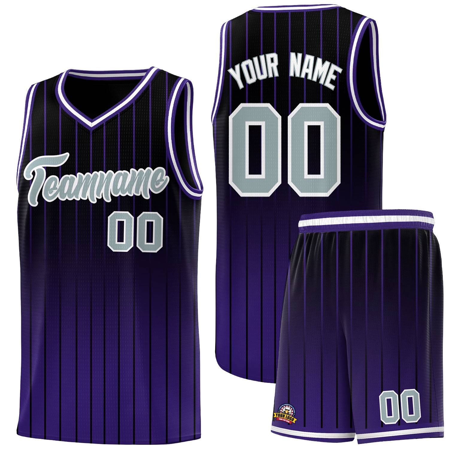 Custom Black Purple Gradient Fashion Sets Sports Stripe Uniform Basketball Jersey