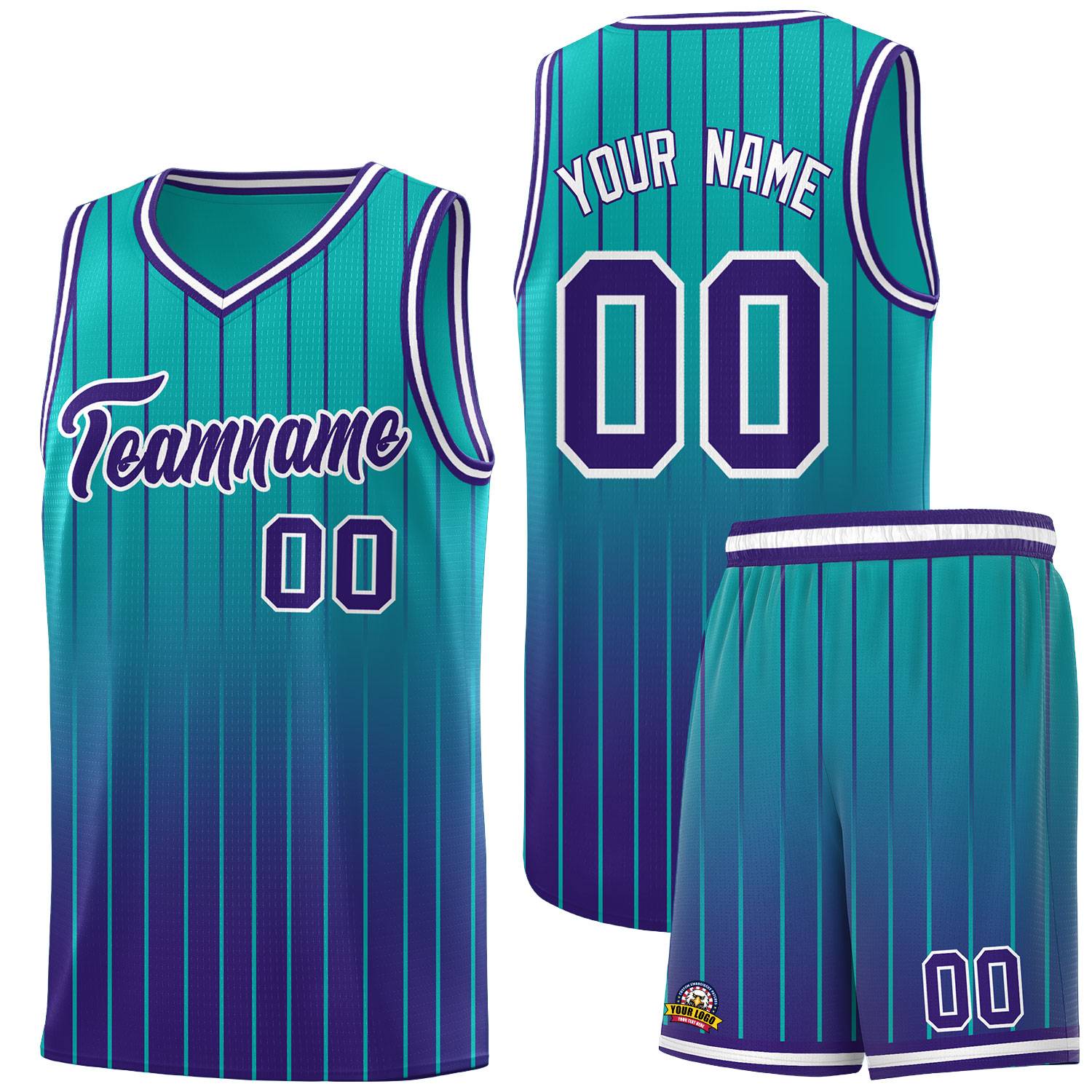 Custom Aqua Purple Gradient Fashion Sets Sports Stripe Uniform Basketball Jersey