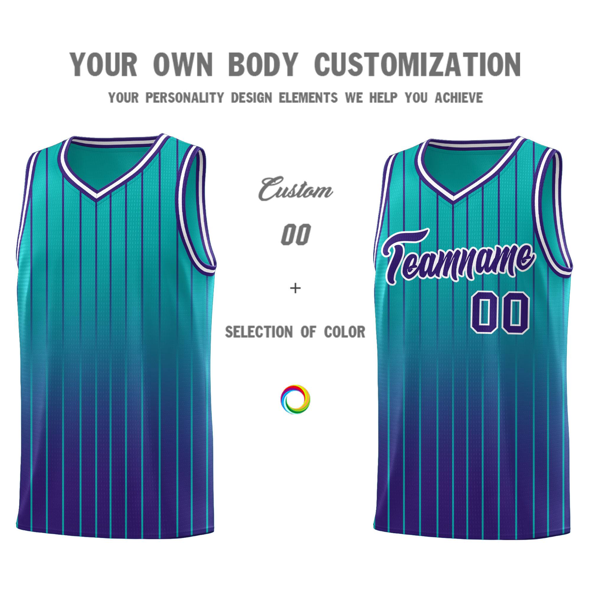 Custom Aqua Purple Gradient Fashion Sets Sports Stripe Uniform Basketball Jersey