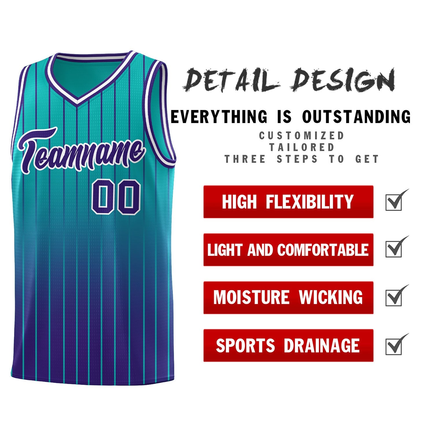 Custom Aqua Purple Gradient Fashion Sets Sports Stripe Uniform Basketball Jersey