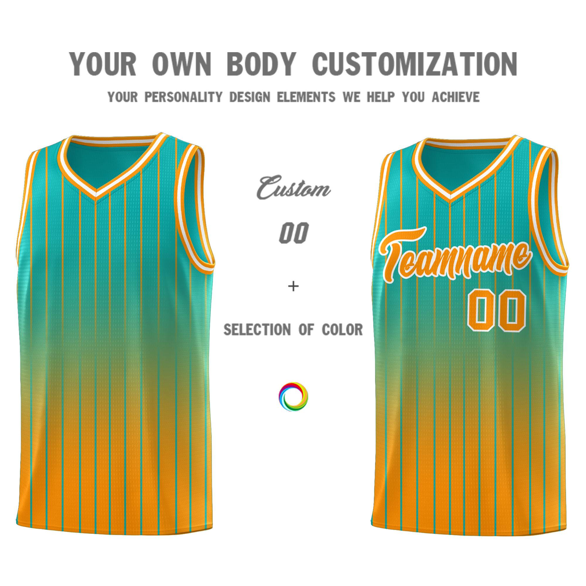 Custom Aqua Orange Gradient Fashion Sets Sports Stripe Uniform Basketball Jersey