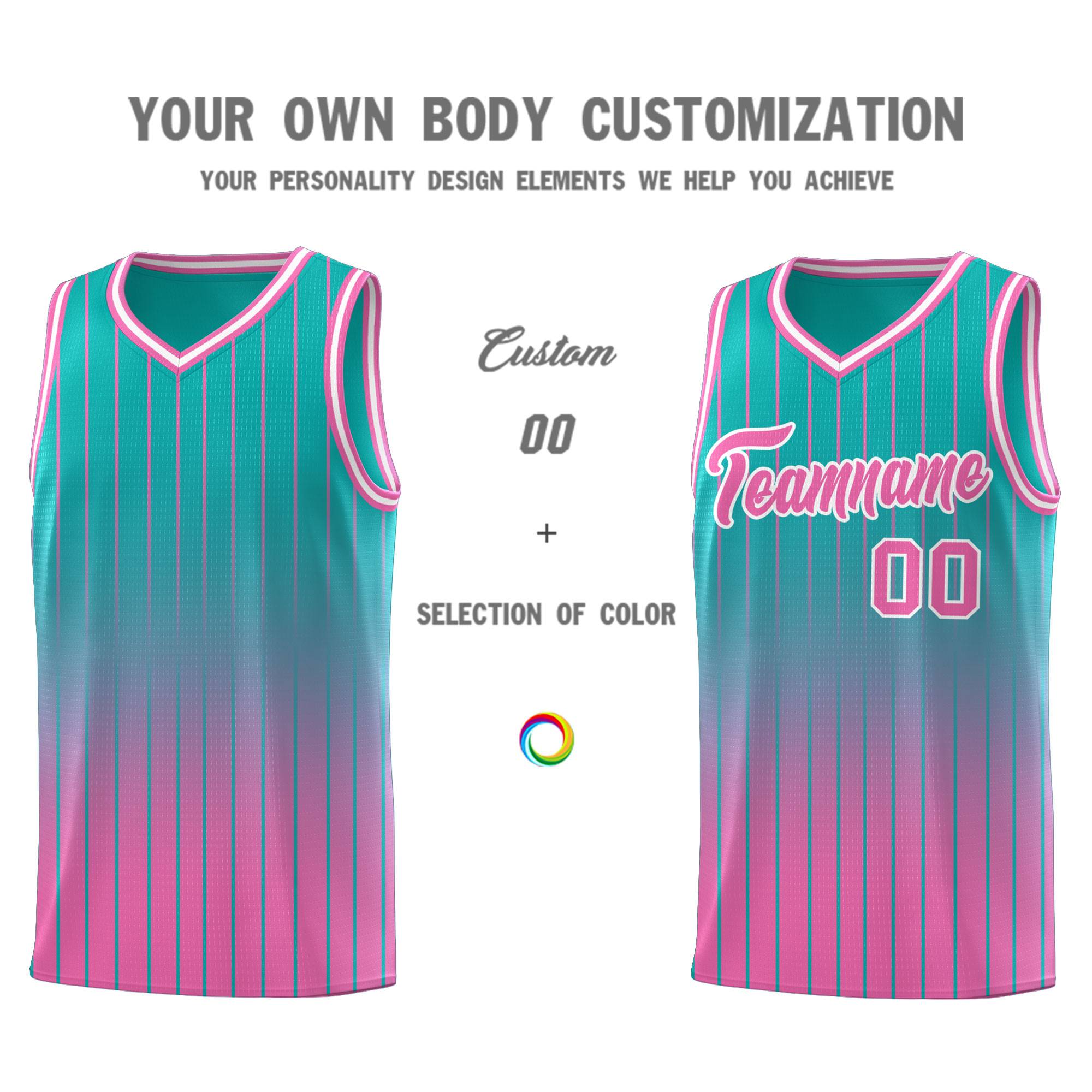 Custom Aqua Pink Gradient Fashion Sets Sports Stripe Uniform Basketball Jersey