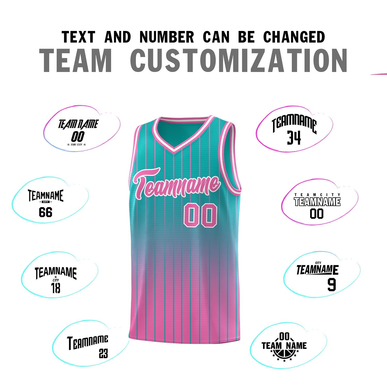 Custom Aqua Pink Gradient Fashion Sets Sports Stripe Uniform Basketball Jersey