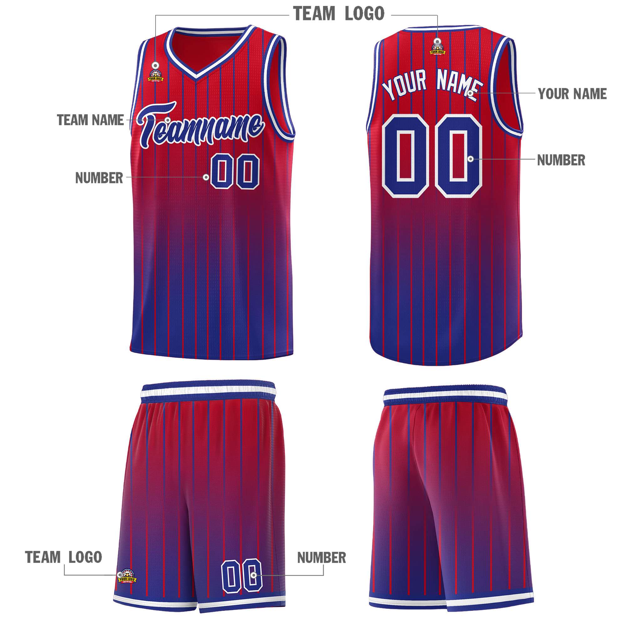 Custom Red Royal Gradient Fashion Sets Sports Stripe Uniform Basketball Jersey