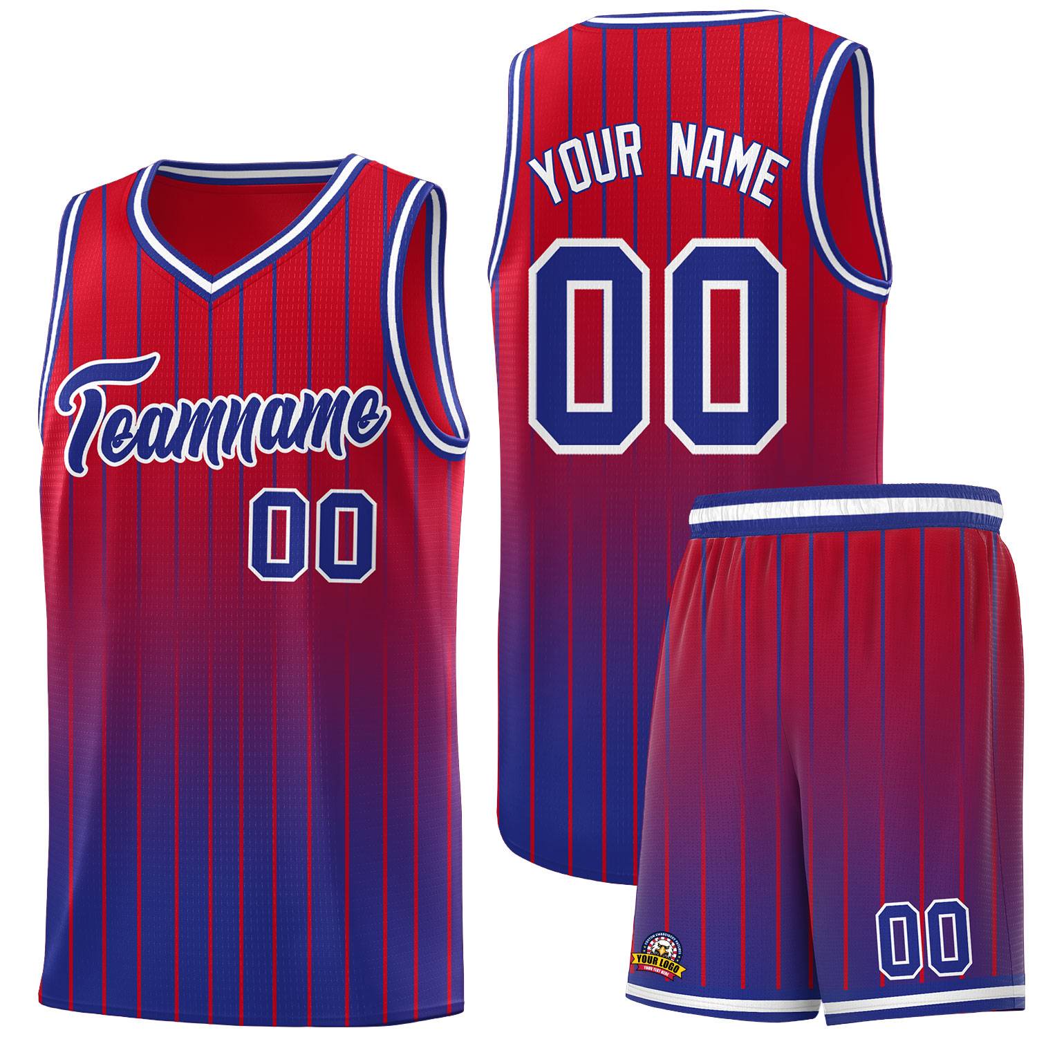 Custom Red Royal Gradient Fashion Sets Sports Stripe Uniform Basketball Jersey