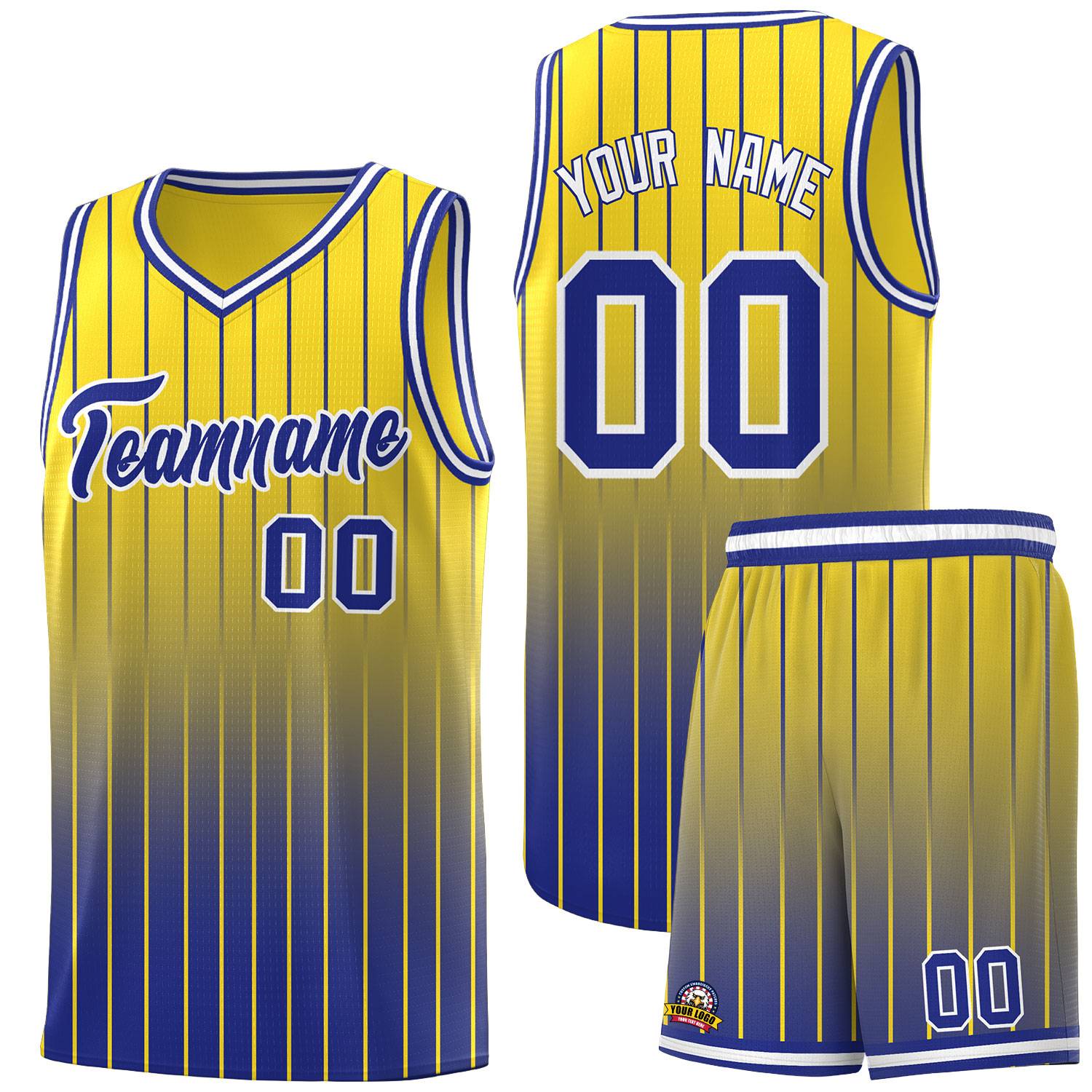 Custom Gold Royal Gradient Fashion Sets Sports Stripe Uniform Basketball Jersey