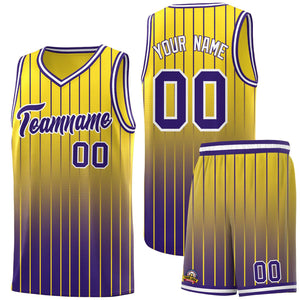 Custom Gold Purple Gradient Fashion Sets Sports Stripe Uniform Basketball Jersey