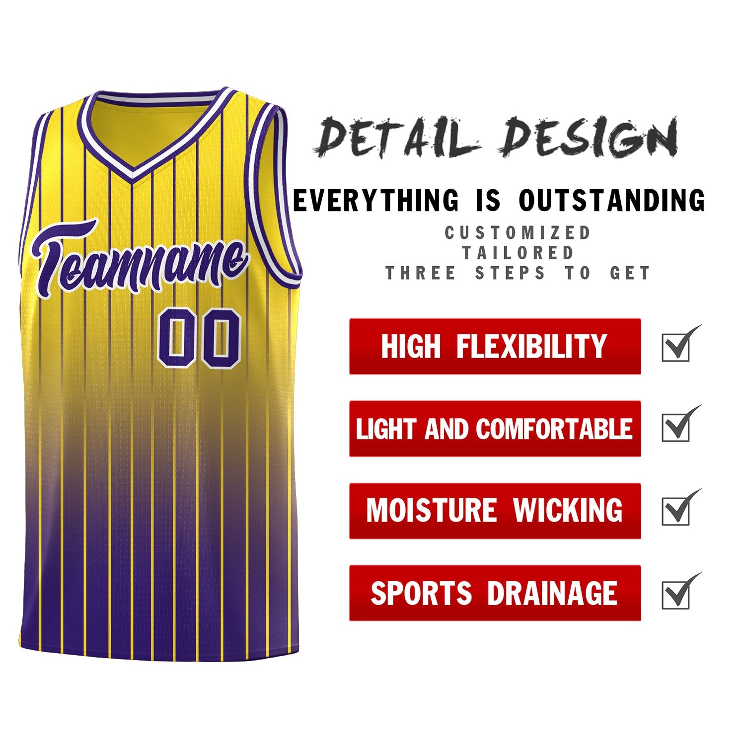 Custom Gold Purple Gradient Fashion Sets Sports Stripe Uniform Basketball Jersey