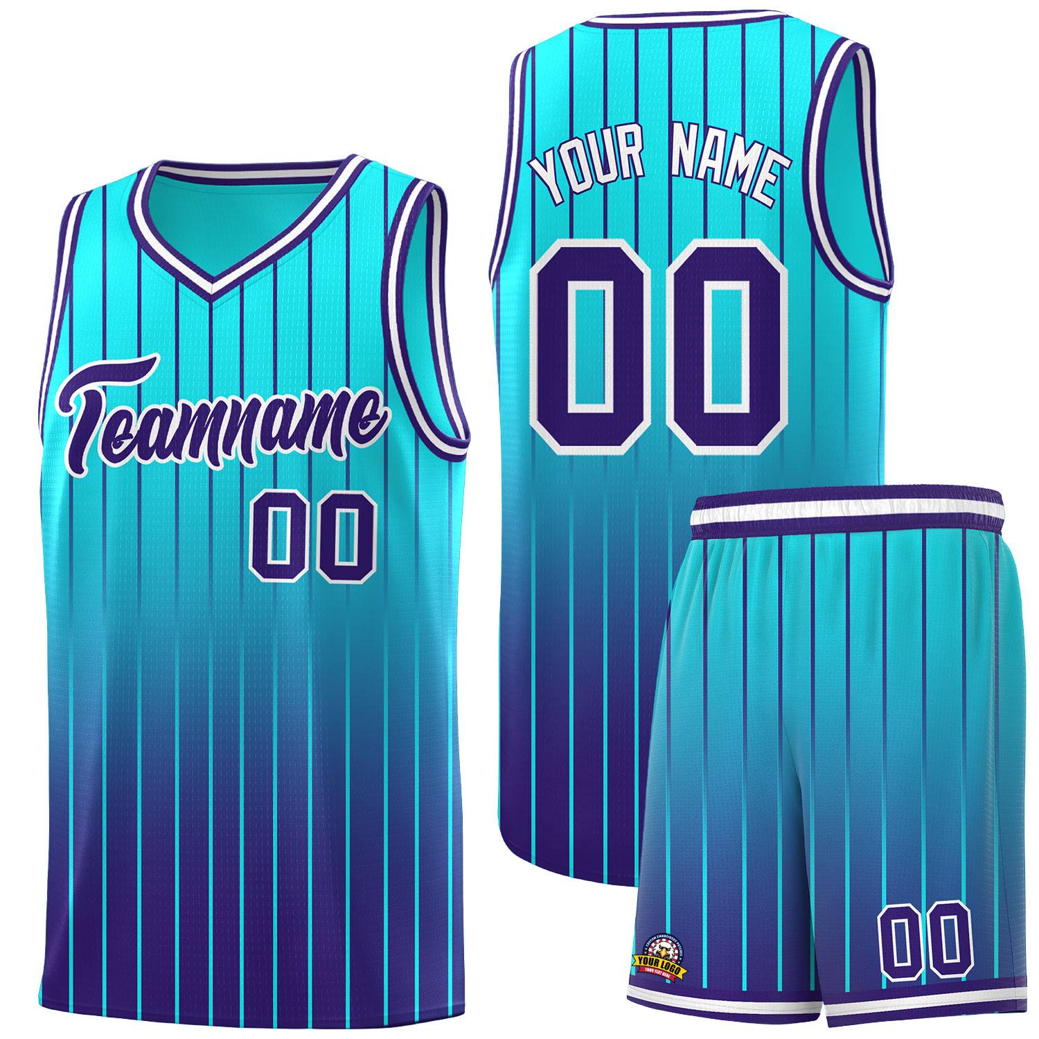 Custom Sky Blue Purple Gradient Fashion Sets Sports Stripe Uniform Basketball Jersey