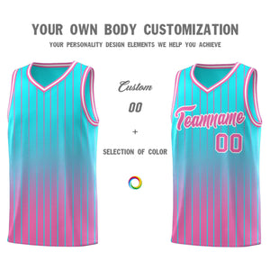 Custom Sky Blue Pink Gradient Fashion Sets Sports Stripe Uniform Basketball Jersey