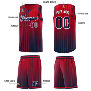 Custom Red Navy Gradient Fashion Sets Sports Stripe Uniform Basketball Jersey