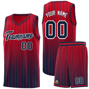 Custom Red Navy Gradient Fashion Sets Sports Stripe Uniform Basketball Jersey