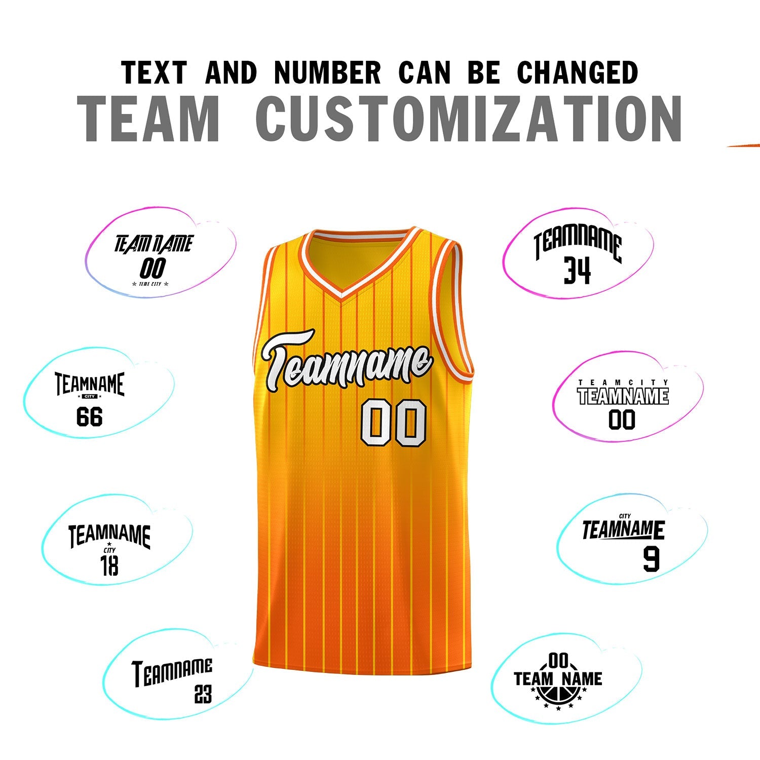 Custom Gold Orange Gradient Fashion Sets Sports Stripe Uniform Basketball Jersey