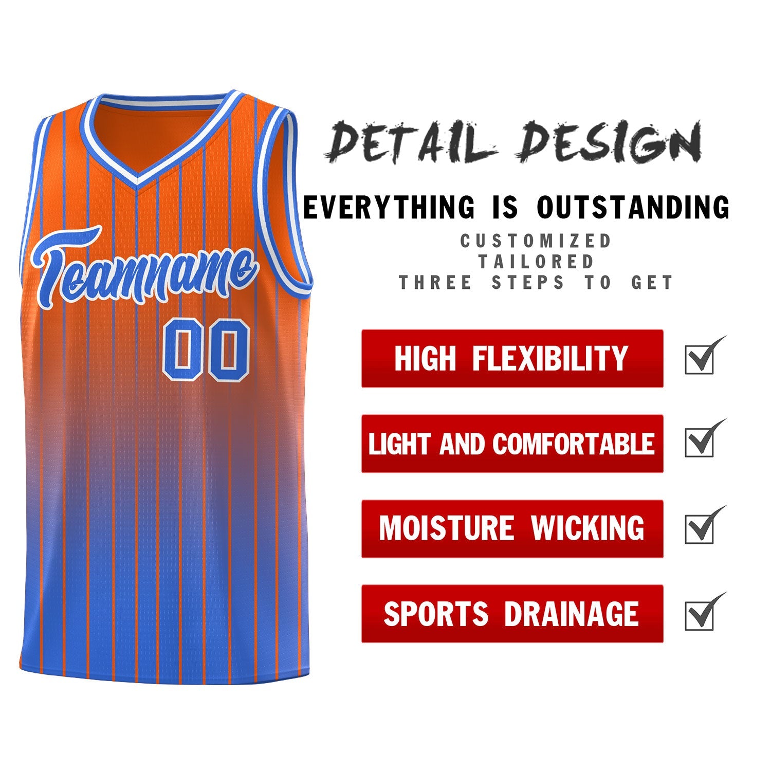 Custom Orange Powder Blue Gradient Fashion Sets Sports Stripe Uniform Basketball Jersey