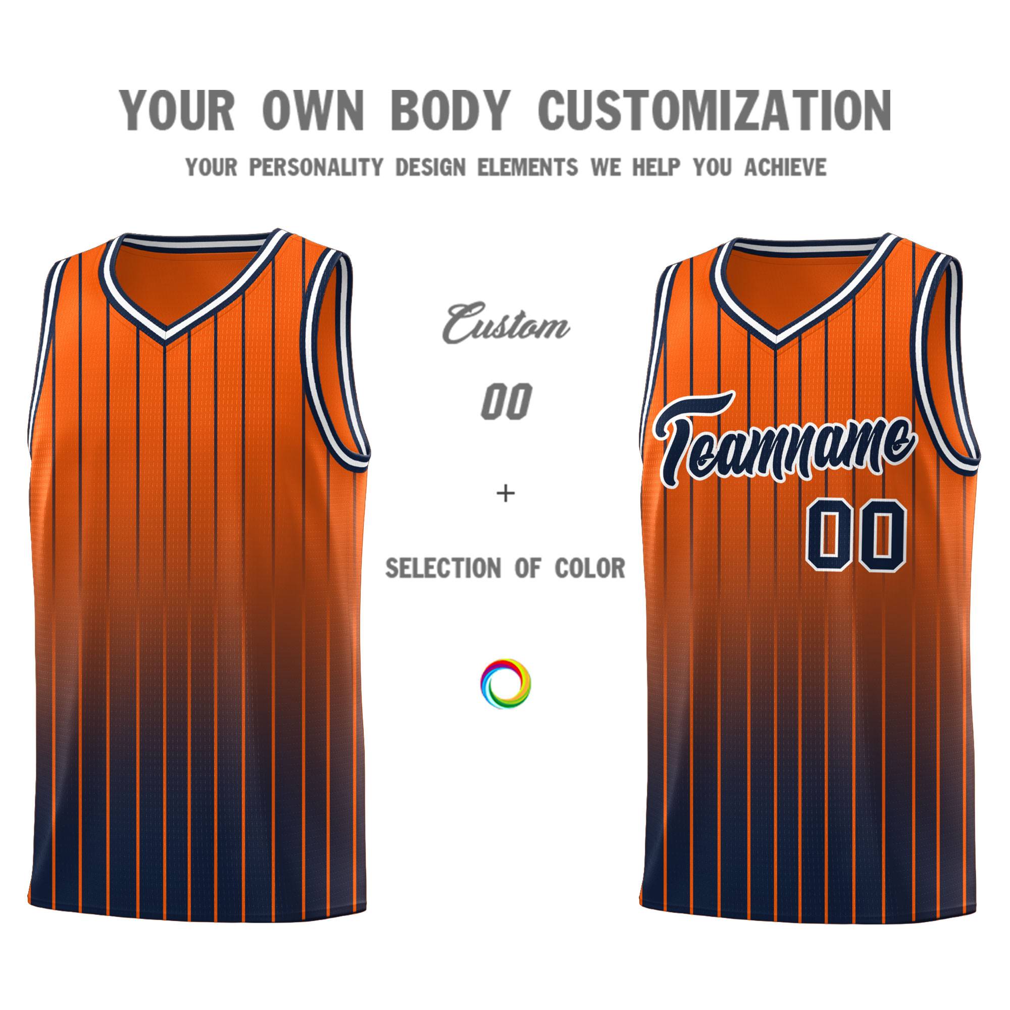 Custom Orange Navy Gradient Fashion Sets Sports Stripe Uniform Basketball Jersey