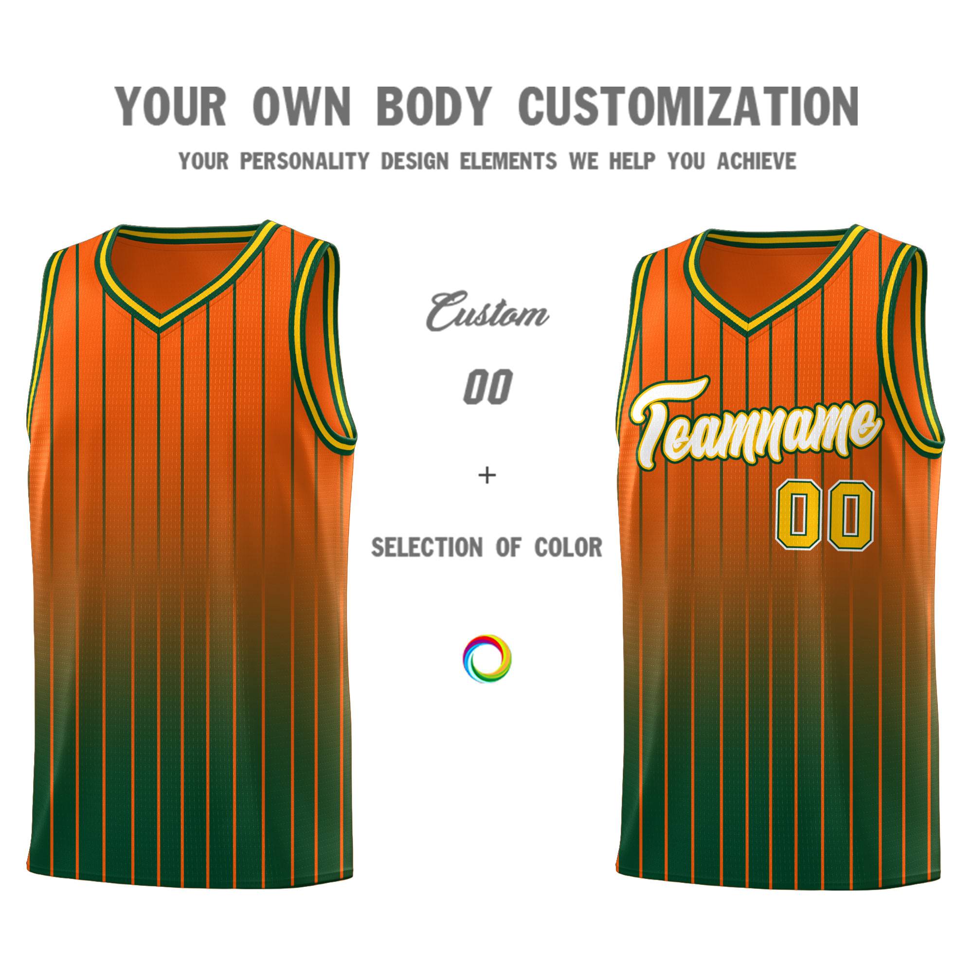 Custom Orange Green Gradient Fashion Sets Sports Stripe Uniform Basketball Jersey