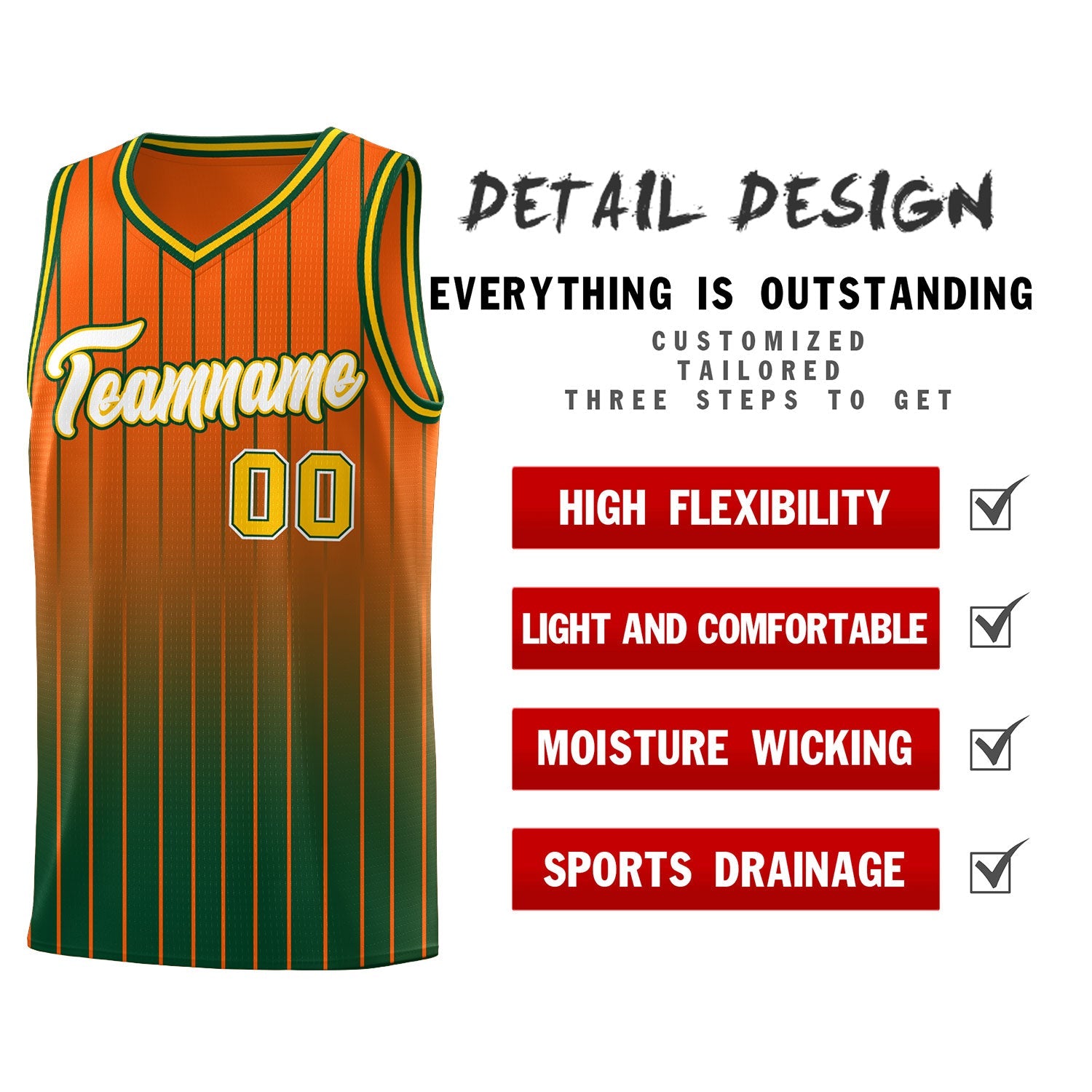 Custom Orange Green Gradient Fashion Sets Sports Stripe Uniform Basketball Jersey