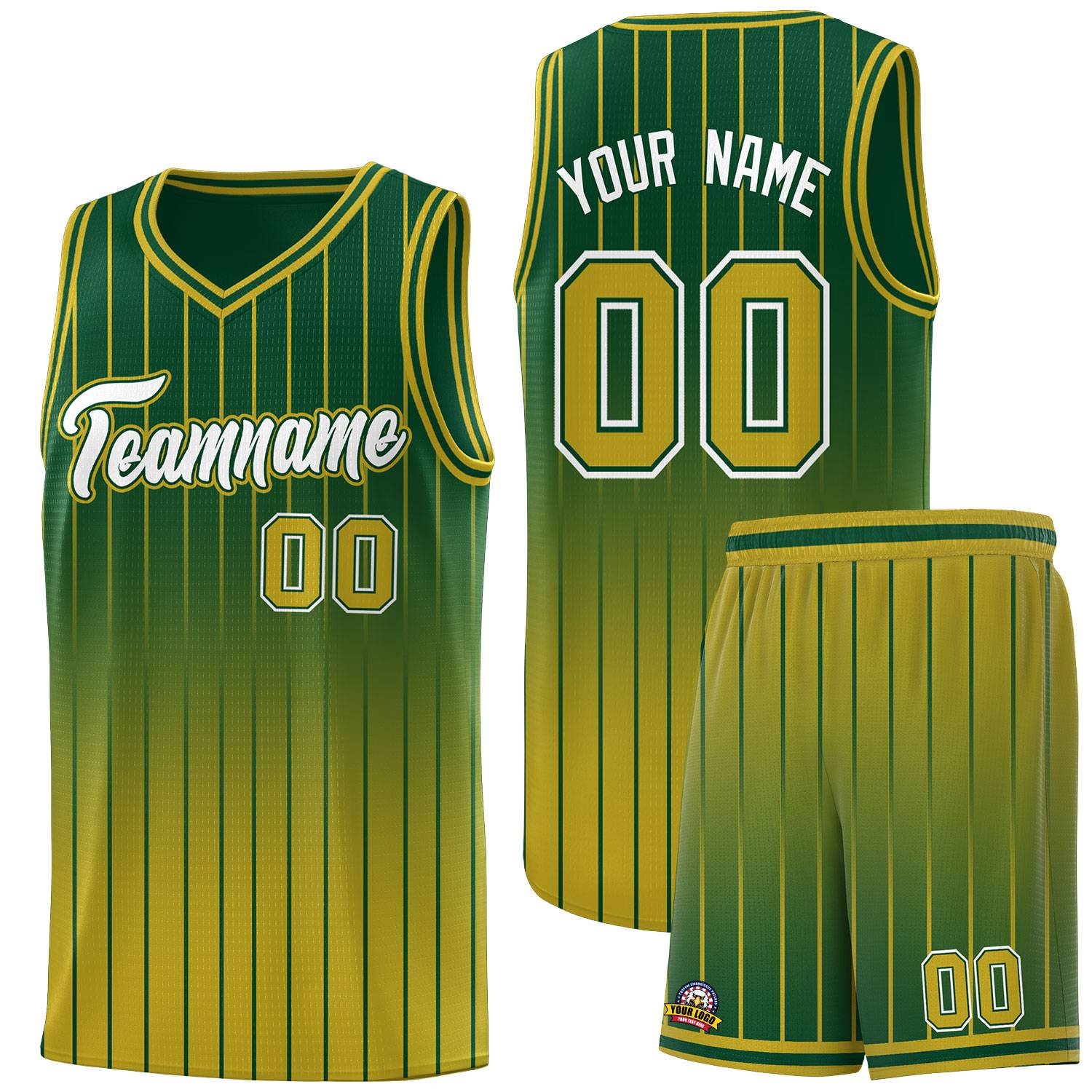 Custom Green Old Gold Gradient Fashion Sets Sports Stripe Uniform Basketball Jersey