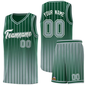 Custom Green Silver Gradient Fashion Sets Sports Stripe Uniform Basketball Jersey