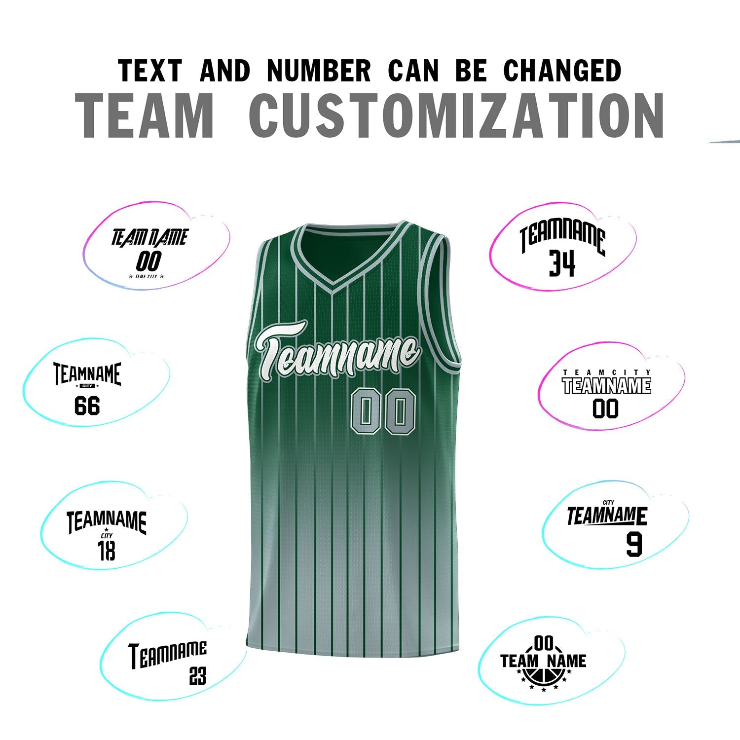 Custom Green Silver Gradient Fashion Sets Sports Stripe Uniform Basketball Jersey