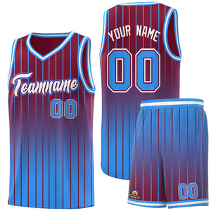 Custom Crimson Powder Blue Gradient Fashion Sets Sports Stripe Uniform Basketball Jersey