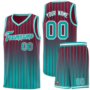 Custom Crimson Bright Green Gradient Fashion Sets Sports Stripe Uniform Basketball Jersey