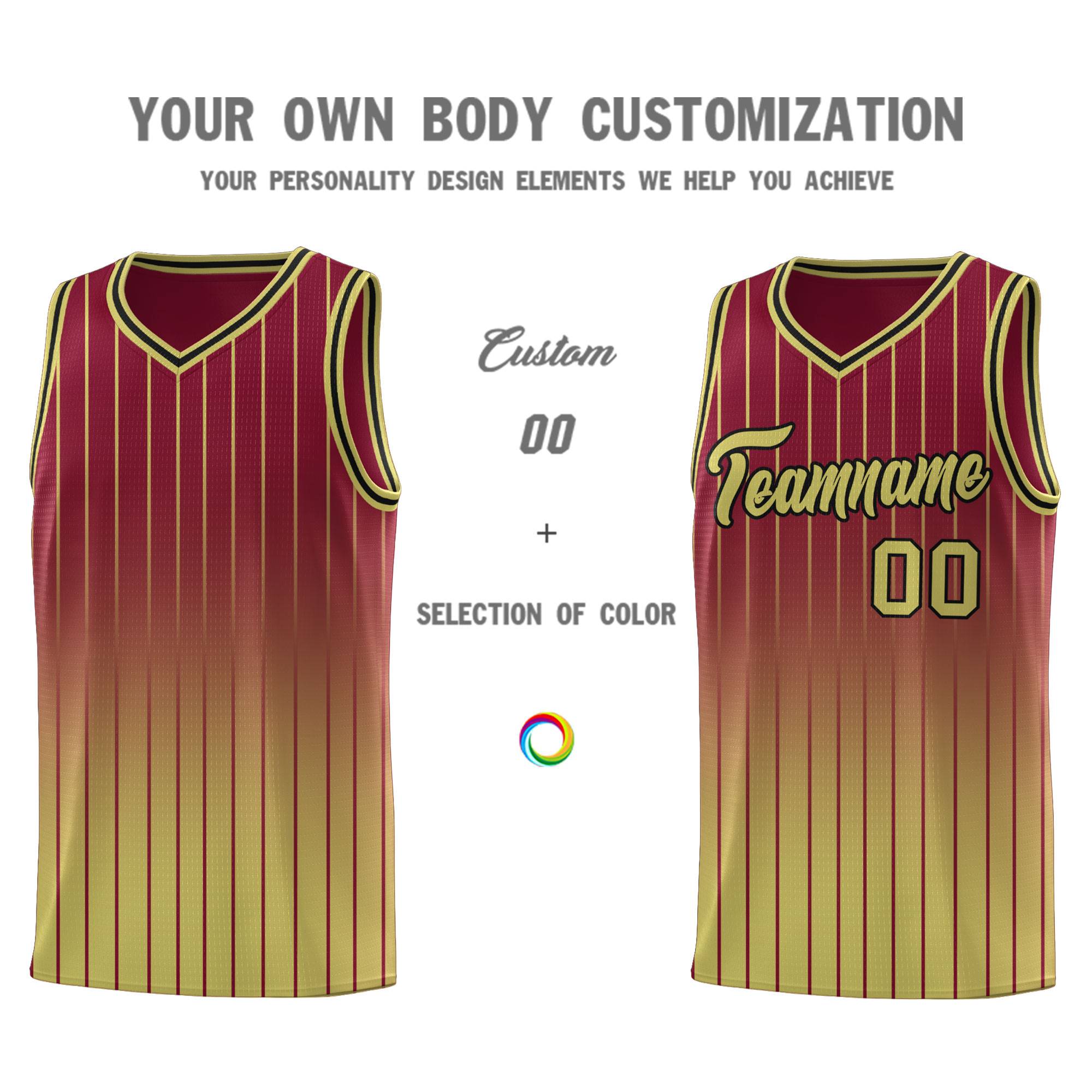 Custom Crimson Old Gold Gradient Fashion Sets Sports Stripe Uniform Basketball Jersey