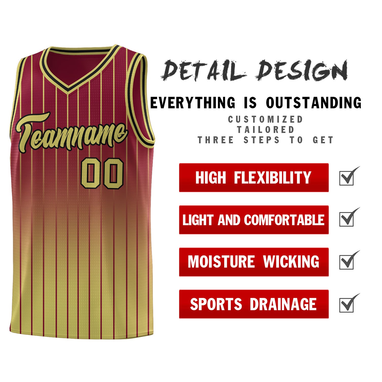 Custom Crimson Old Gold Gradient Fashion Sets Sports Stripe Uniform Basketball Jersey