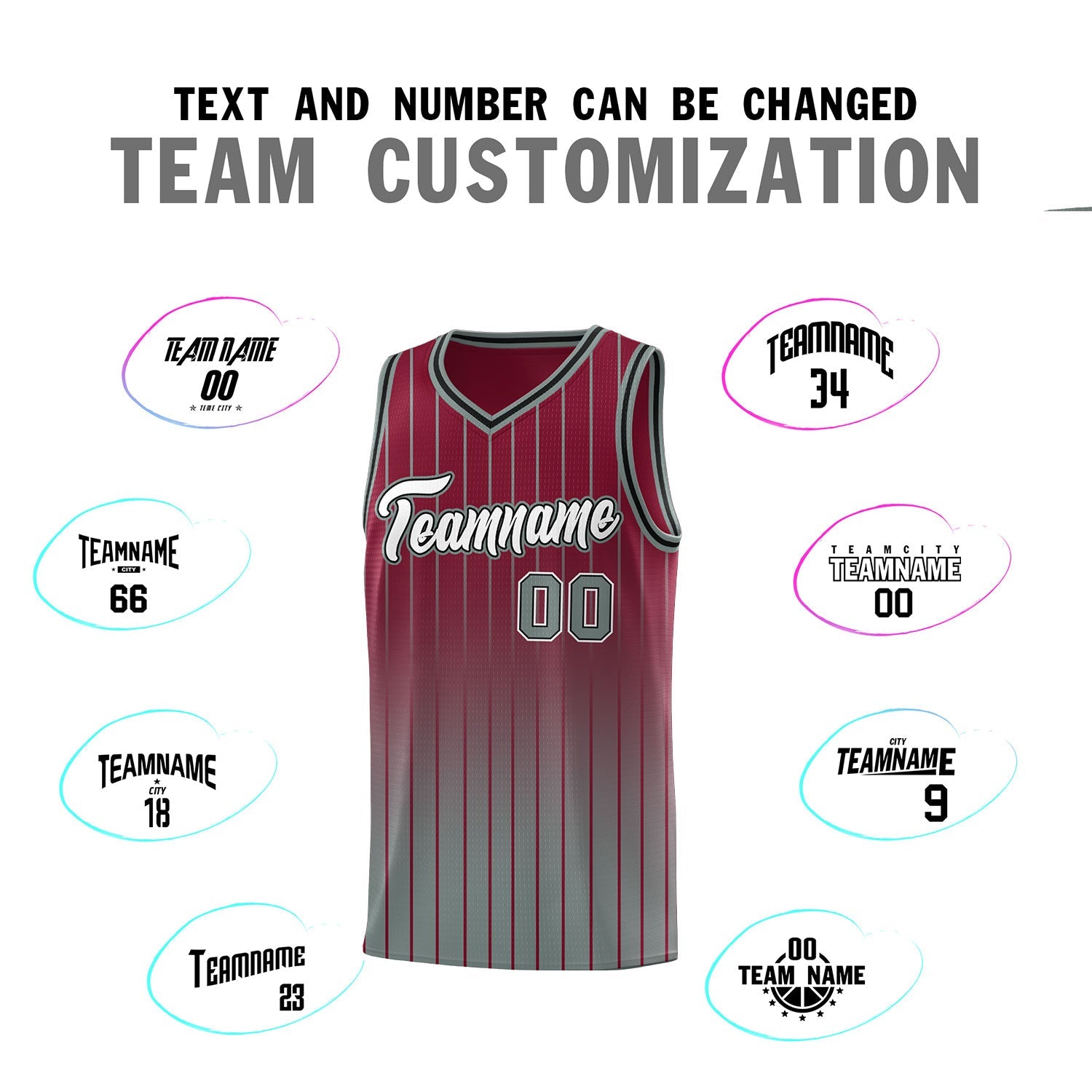 Custom Crimson Gray Gradient Fashion Sets Sports Stripe Uniform Basketball Jersey