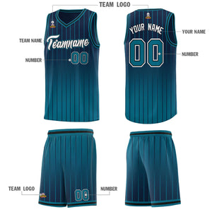 Custom Navy Aqua Gradient Fashion Sets Sports Stripe Uniform Basketball Jersey