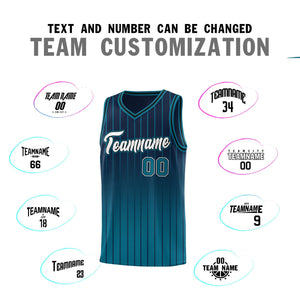 Custom Navy Aqua Gradient Fashion Sets Sports Stripe Uniform Basketball Jersey