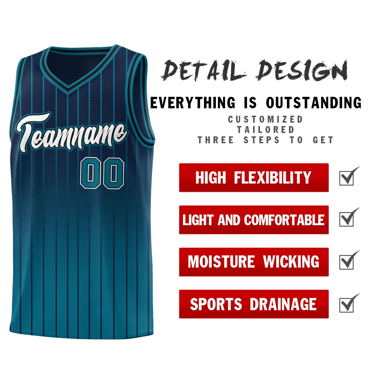 Custom Navy Aqua Gradient Fashion Sets Sports Stripe Uniform Basketball Jersey