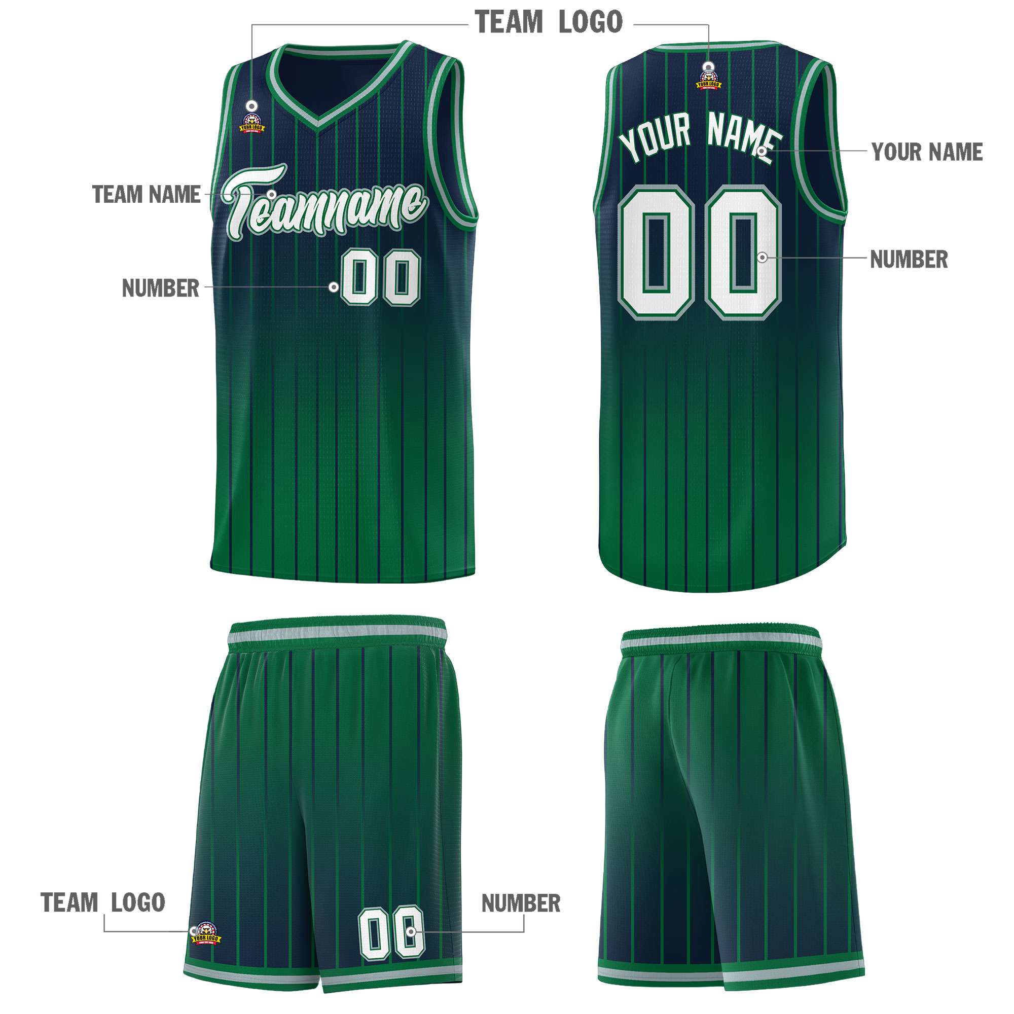 Custom Navy Kelly Green Gradient Fashion Sets Sports Stripe Uniform Basketball Jersey