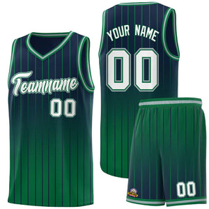 Custom Navy Kelly Green Gradient Fashion Sets Sports Stripe Uniform Basketball Jersey