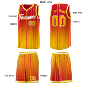 Custom Red Gold Gradient Fashion Sets Sports Stripe Uniform Basketball Jersey