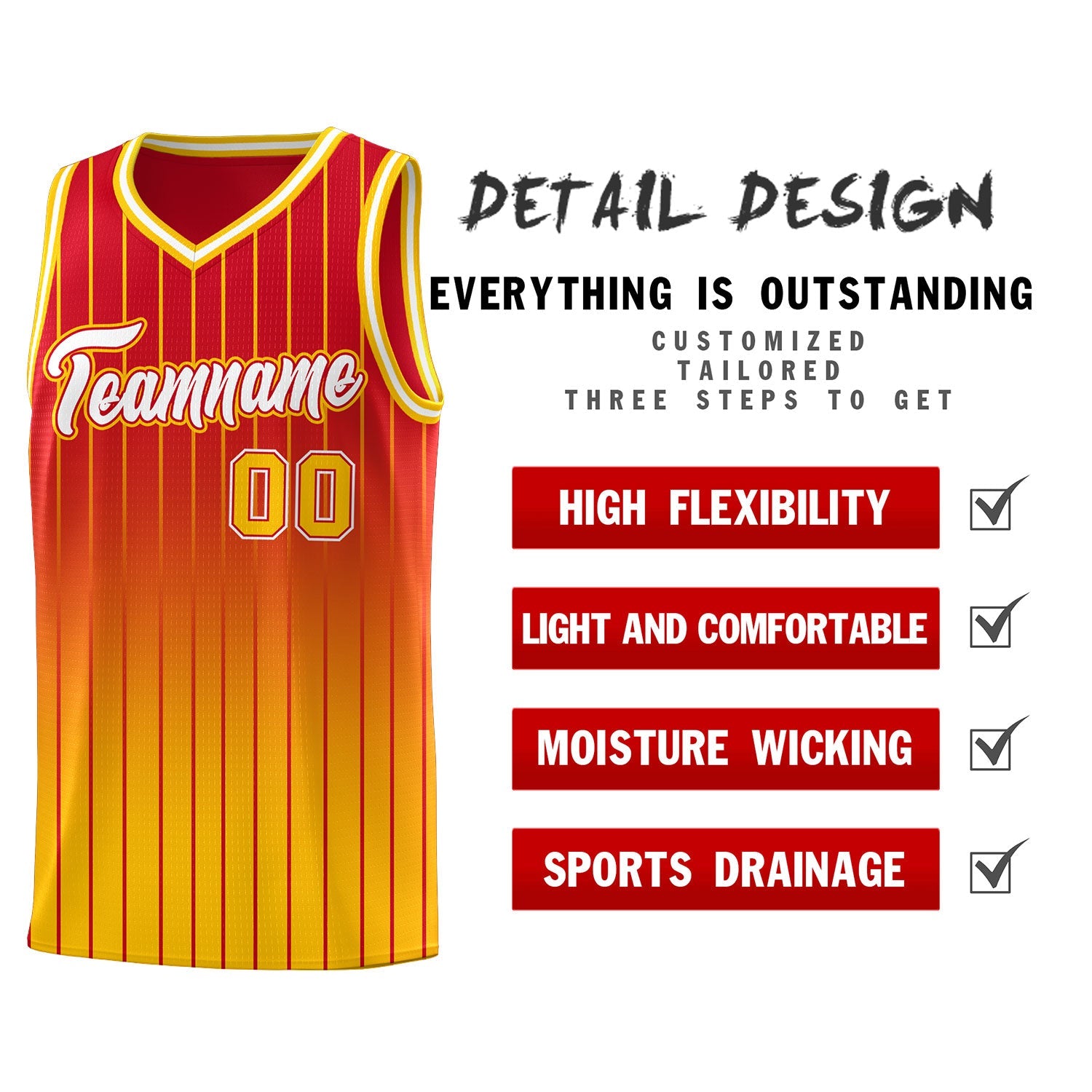 Custom Red Gold Gradient Fashion Sets Sports Stripe Uniform Basketball Jersey