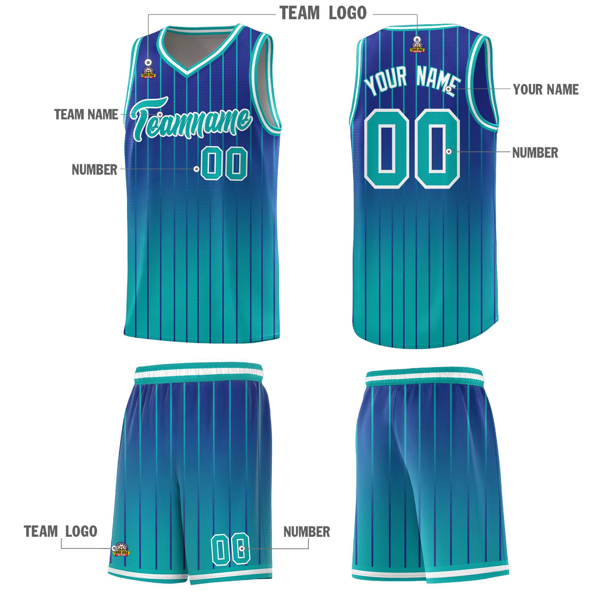 Custom Royal Bright Green Gradient Fashion Sets Sports Stripe Uniform Basketball Jersey