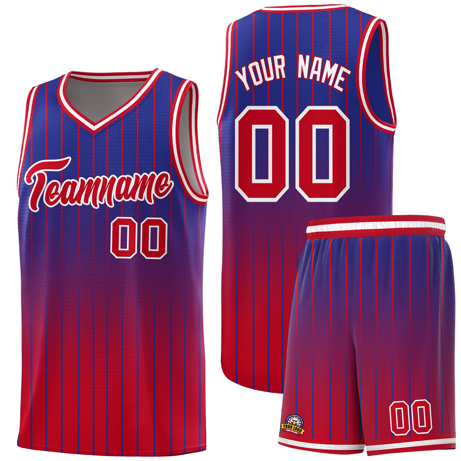 Custom Royal Red Gradient Fashion Sets Sports Stripe Uniform Basketball Jersey