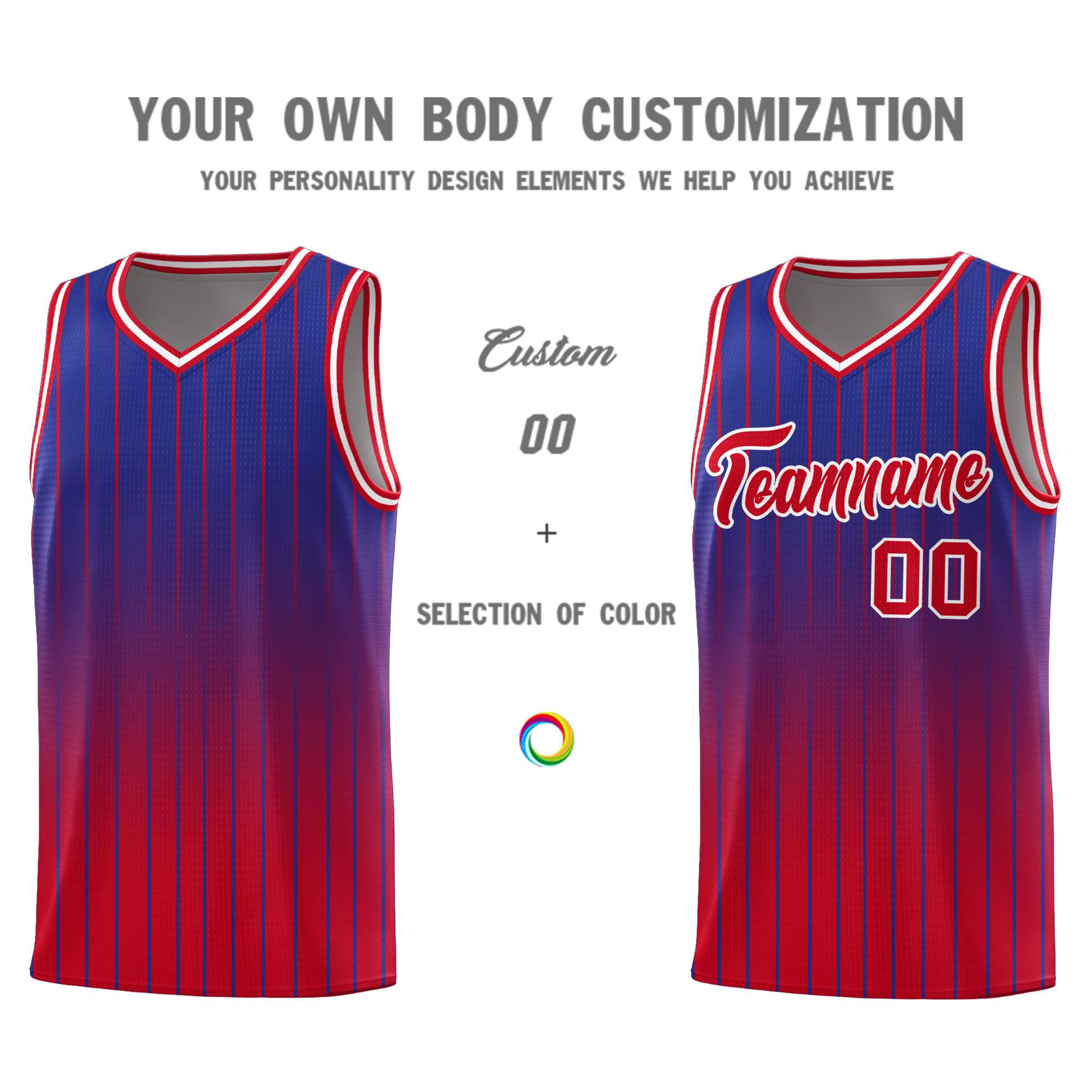 Custom Royal Red Gradient Fashion Sets Sports Stripe Uniform Basketball Jersey