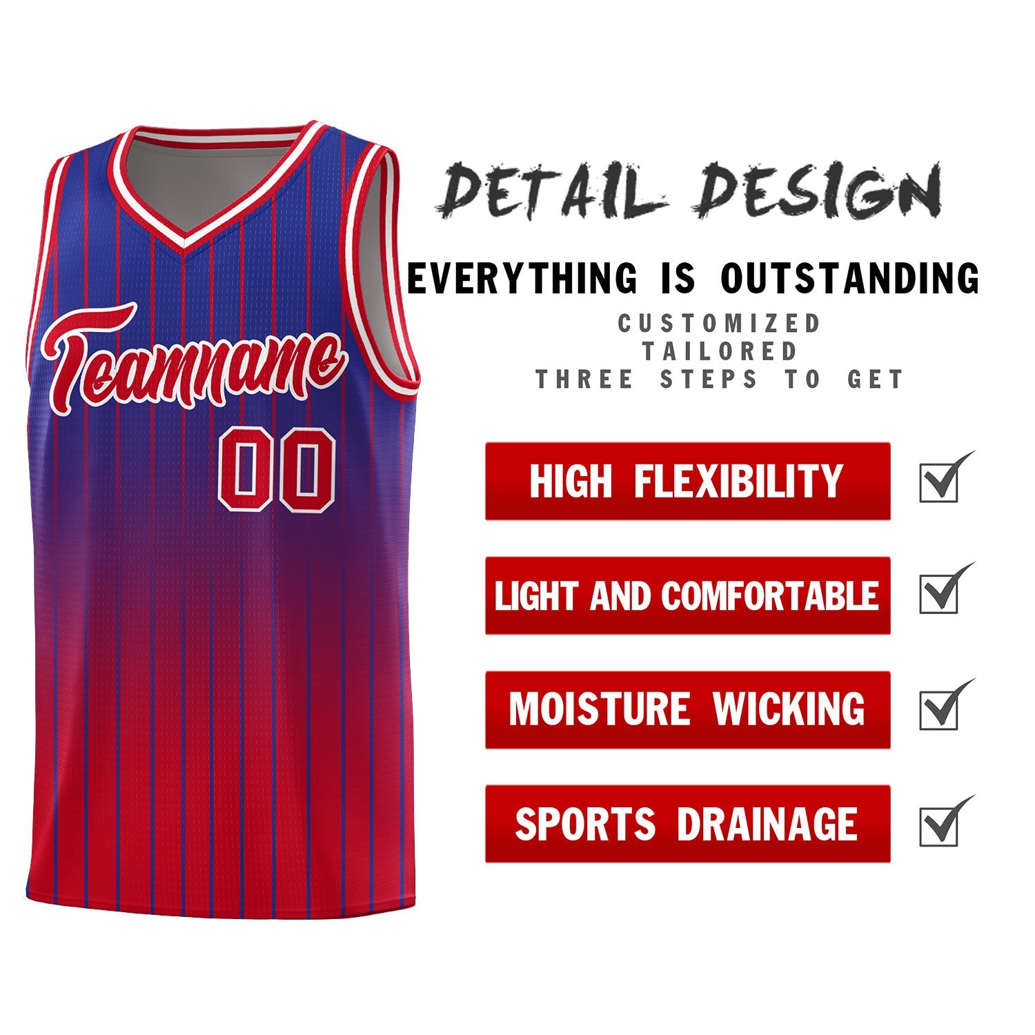 Custom Royal Red Gradient Fashion Sets Sports Stripe Uniform Basketball Jersey