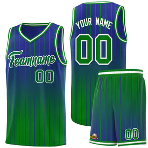 Custom Royal Green Gradient Fashion Sets Sports Stripe Uniform Basketball Jersey