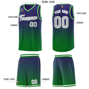 Custom Purple Green Gradient Fashion Sets Sports Stripe Uniform Basketball Jersey