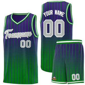 Custom Purple Green Gradient Fashion Sets Sports Stripe Uniform Basketball Jersey