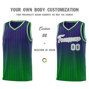 Custom Purple Green Gradient Fashion Sets Sports Stripe Uniform Basketball Jersey